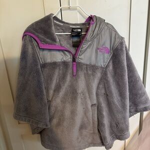 The North Face Kids Gray Fleece Pullover Cape with Purple Trim